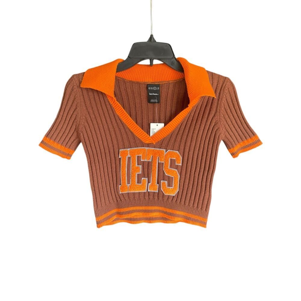 NWT Urban Outfitters iets frans… Brown/Orange Short Sleeve V-Neck Sweater- Med.